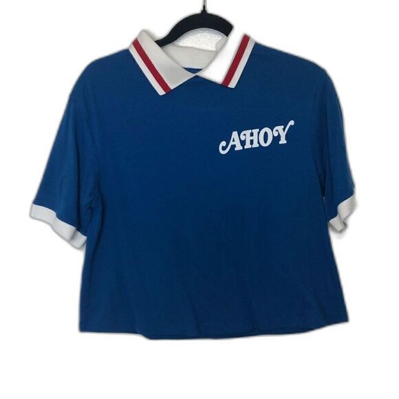 STRANGER THINGS Polo Crop Top Size Small Blue Scoops Ahoy Stranger Things - Picture 8 of 8